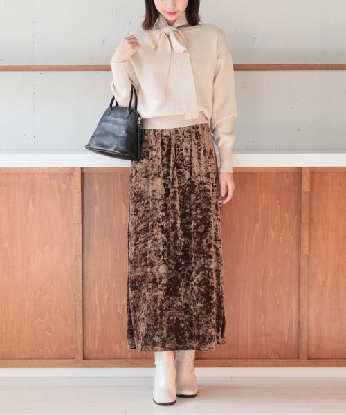 SETUP7（セットアップセブン）の「【SETUP7】クラッシュベロアロングスカート KNF037（スカート・レディース・ブラック/ブラウン・FREE）」の6枚目の写真