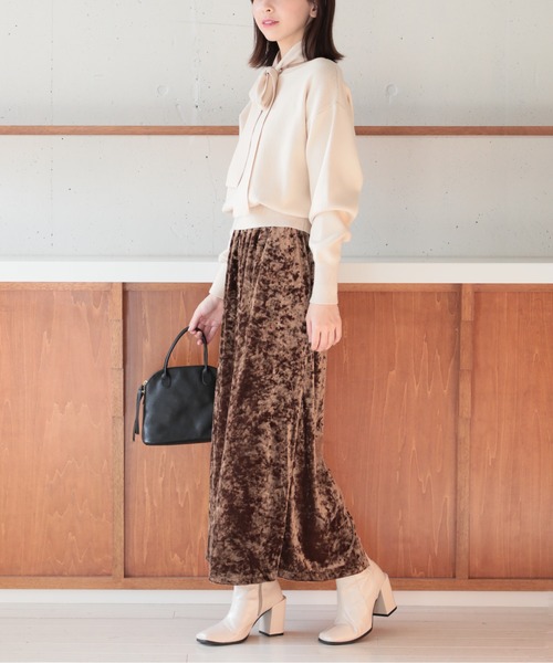 SETUP7（セットアップセブン）の「【SETUP7】クラッシュベロアロングスカート KNF037（スカート・レディース・ブラック/ブラウン・FREE）」の8枚目の写真