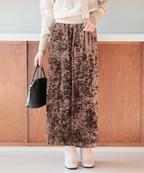 SETUP7（セットアップセブン）の「【SETUP7】クラッシュベロアロングスカート KNF037（スカート・レディース・ブラック/ブラウン・FREE）」の3枚目の写真