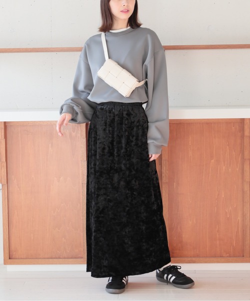 SETUP7（セットアップセブン）の「【SETUP7】クラッシュベロアロングスカート KNF037（スカート・レディース・ブラック/ブラウン・FREE）」の13枚目の写真