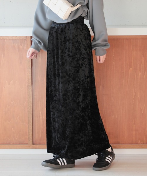 SETUP7（セットアップセブン）の「【SETUP7】クラッシュベロアロングスカート KNF037（スカート・レディース・ブラック/ブラウン・FREE）」の10枚目の写真