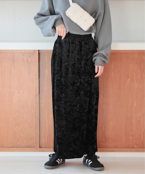 SETUP7（セットアップセブン）の「【SETUP7】クラッシュベロアロングスカート KNF037（スカート・レディース・ブラック/ブラウン・FREE）」の9枚目の写真