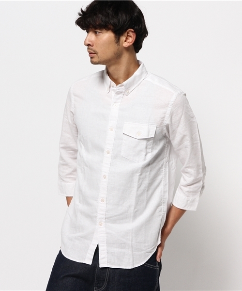 OUTLET（アウトレット）の「【CIAOPANIC TYPY】綿麻ロイヤルOX7分BDシャツ（シャツ/ブラウス・メンズ・ネイビー/ブラック/ホワイト・MEDIUM/LARGE/SMALL）」の2枚目の写真