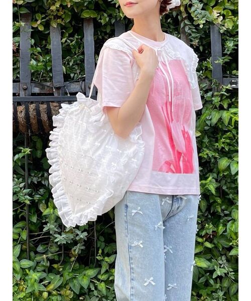 merry jenny（メリージェニー）の「シアーハートフリルトート（トートバッグ・レディース・ブラック/オフホワイト・FREE）」の3枚目の写真