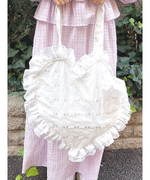 merry jenny（メリージェニー）の「シアーハートフリルトート（トートバッグ・レディース・ブラック/オフホワイト・FREE）」の6枚目の写真