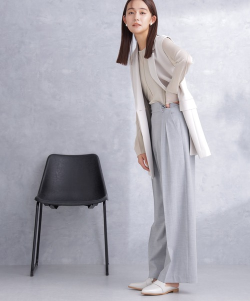 NANO universe（ナノユニバース）の「トロストレッチ2タックワイドパンツ（セットアップ可）（スラックス・レディース・ライトグレー/ネイビー・S/M）」の7枚目の写真