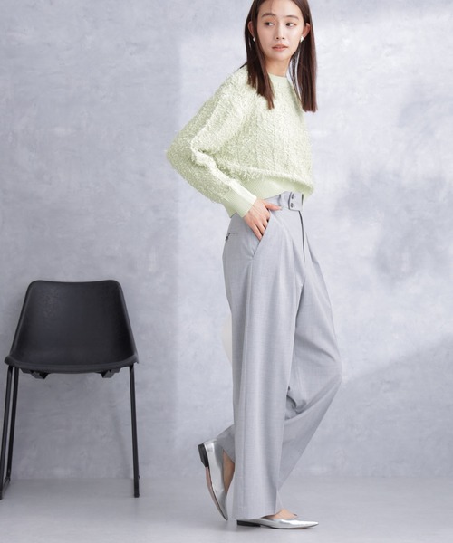 NANO universe（ナノユニバース）の「トロストレッチ2タックワイドパンツ（セットアップ可）（スラックス・レディース・ライトグレー/ネイビー・S/M）」の11枚目の写真