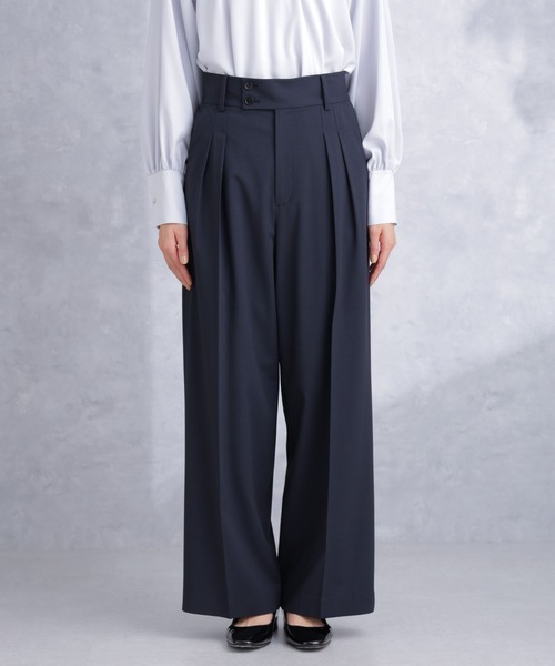 NANO universe（ナノユニバース）の「トロストレッチ2タックワイドパンツ（セットアップ可）（スラックス・レディース・ライトグレー/ネイビー・S/M）」の19枚目の写真