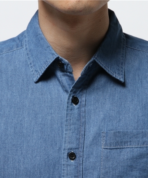 VENCEEXCHANGE（ヴァンスエクスチェンジ）の「デニムグラデーション5分袖シャツ（シャツ/ブラウス・メンズ・ダークネイビー/ブルー・SMALL/LARGE/MEDIUM）」の6枚目の写真