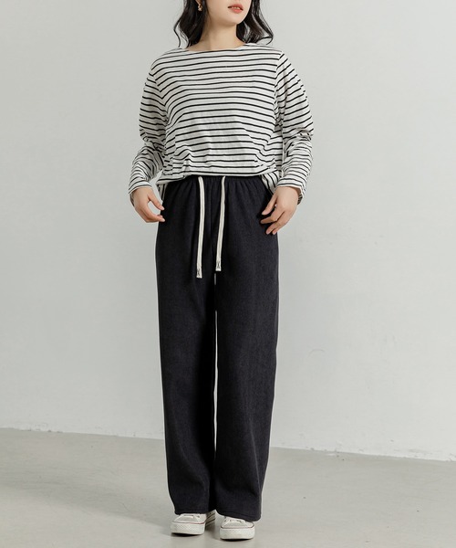 DAY CLOSET（デイ クローゼット）の「【裏起毛/大きいサイズ有/ウエストゴム調整紐付き】冬に暖かコーデュロイワイドシルエットパンツ レディース（その他パンツ・レディース・ダークネイビー/ピンク/アイボリー/ブラック/ブラウン/ダークグレー・M/S/XL/L）」の13枚目の写真