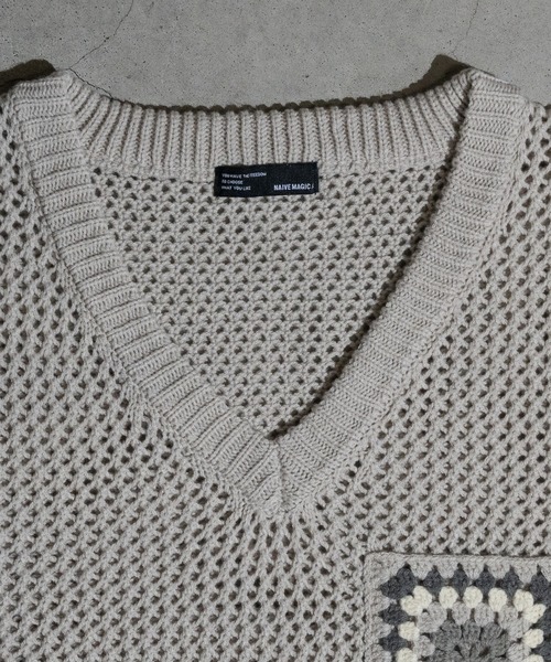 JOHN'S CLOSET（ジョンズクローゼット）の「【a】クロシェポケット オーバーサイズ メッシュベスト（ベスト・メンズ・アイボリー/ブラック/ブルー・MEDIUM/LARGE）」の8枚目の写真