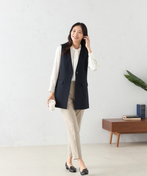 A/C DESIGN BY ALPHA CUBIC（エーシーデザインバイアルファキュービック）の「【セットアップ対応】ストレッチロングジレジャケット（テーラードジャケット・レディース・ネイビー/ライトグレー・13号/11号/9号）」の4枚目の写真