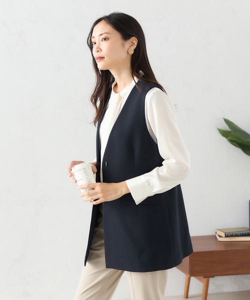 A/C DESIGN BY ALPHA CUBIC（エーシーデザインバイアルファキュービック）の「【セットアップ対応】ストレッチロングジレジャケット（テーラードジャケット・レディース・ネイビー/ライトグレー・13号/11号/9号）」の11枚目の写真