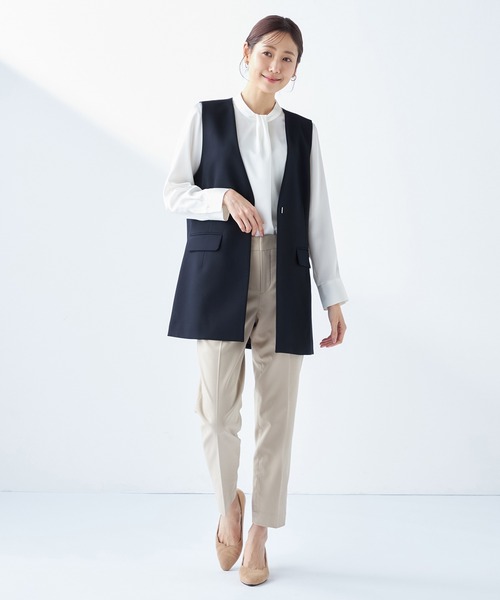 A/C DESIGN BY ALPHA CUBIC（エーシーデザインバイアルファキュービック）の「【セットアップ対応】ストレッチロングジレジャケット（テーラードジャケット・レディース・ネイビー/ライトグレー・13号/11号/9号）」の8枚目の写真