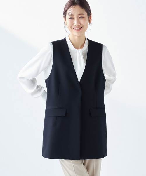 A/C DESIGN BY ALPHA CUBIC（エーシーデザインバイアルファキュービック）の「【セットアップ対応】ストレッチロングジレジャケット（テーラードジャケット・レディース・ネイビー/ライトグレー・13号/11号/9号）」の6枚目の写真