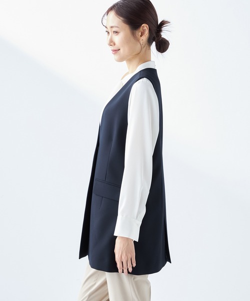 A/C DESIGN BY ALPHA CUBIC（エーシーデザインバイアルファキュービック）の「【セットアップ対応】ストレッチロングジレジャケット（テーラードジャケット・レディース・ネイビー/ライトグレー・13号/11号/9号）」の10枚目の写真