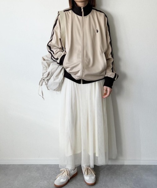 U.S. POLO ASSN.（ユーエスポロアッスン）の「∴WEGO/【25年春夏/待望の再入荷！】U.S. POLO ASSN.別注ライントラックジャケット（ジャージ・レディース・ネイビー/ベージュ/オフホワイト/ワイン・FREE）」の9枚目の写真