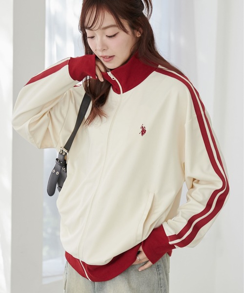 U.S. POLO ASSN.（ユーエスポロアッスン）の「∴WEGO/【25年春夏/待望の再入荷！】U.S. POLO ASSN.別注ライントラックジャケット（ジャージ・レディース・ネイビー/ベージュ/オフホワイト/ワイン・FREE）」の22枚目の写真