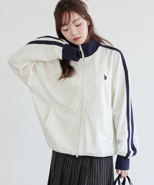 U.S. POLO ASSN.（ユーエスポロアッスン）の「∴WEGO/【25年春夏/待望の再入荷！】U.S. POLO ASSN.別注ライントラックジャケット（ジャージ・レディース・ネイビー/ベージュ/オフホワイト/ワイン・FREE）」の15枚目の写真