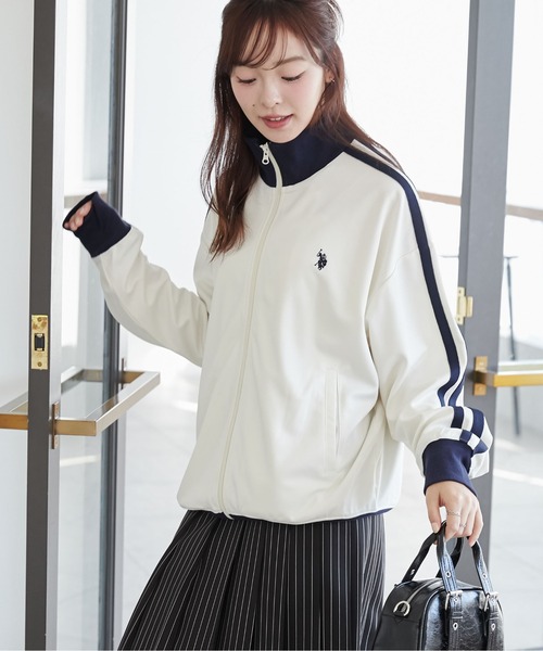 U.S. POLO ASSN.（ユーエスポロアッスン）の「∴WEGO/【25年春夏/待望の再入荷！】U.S. POLO ASSN.別注ライントラックジャケット（ジャージ・レディース・ネイビー/ベージュ/オフホワイト/ワイン・FREE）」の16枚目の写真