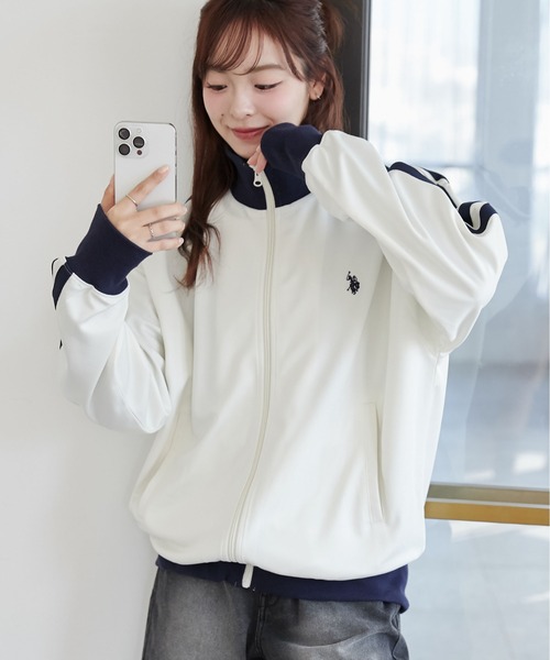U.S. POLO ASSN.（ユーエスポロアッスン）の「∴WEGO/【25年春夏/待望の再入荷！】U.S. POLO ASSN.別注ライントラックジャケット（ジャージ・レディース・ネイビー/ベージュ/オフホワイト/ワイン・FREE）」の17枚目の写真