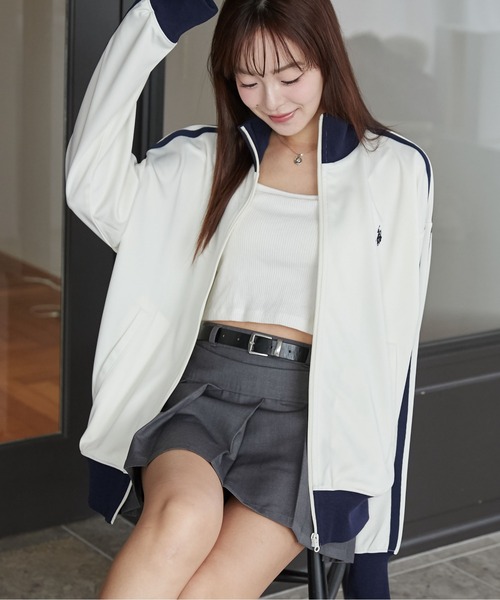 U.S. POLO ASSN.（ユーエスポロアッスン）の「∴WEGO/【25年春夏/待望の再入荷！】U.S. POLO ASSN.別注ライントラックジャケット（ジャージ・レディース・ネイビー/ベージュ/オフホワイト/ワイン・FREE）」の14枚目の写真