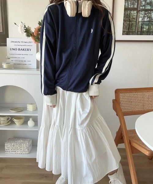 U.S. POLO ASSN.（ユーエスポロアッスン）の「∴WEGO/【25年春夏/待望の再入荷！】U.S. POLO ASSN.別注ライントラックジャケット（ジャージ・レディース・ネイビー/ベージュ/オフホワイト/ワイン・FREE）」の7枚目の写真