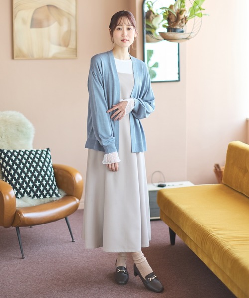 Honeys(ハニーズ)の「花粉対策トッパーカーディガン(カーディガン/ボレロ・レディース・コーラルピンク/グリーン/ライトグレー/イエロー/アイボリー/ブラック/ブルー・M/L/LL)」の12枚目の写真