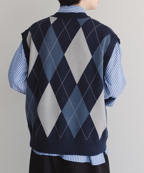 epnok（エプノック）の「アーガイルニットベスト（ベスト・メンズ・ブルー/ネイビー・LARGE/MEDIUM/SMALL）」の14枚目の写真