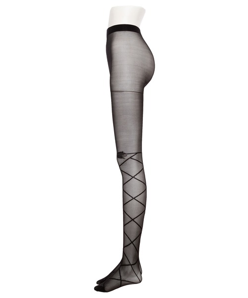 DearMyLove（ディアマイラブ）の「レースアップリボン柄タイツ（ソックス/靴下・レディース・ホワイト/ブラック・M-L）」の11枚目の写真