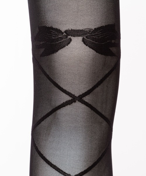 DearMyLove（ディアマイラブ）の「レースアップリボン柄タイツ（ソックス/靴下・レディース・ホワイト/ブラック・M-L）」の12枚目の写真