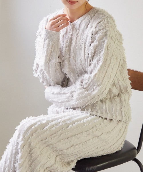 美品 Plantation リンクルコットンジャージー プルオーバー 日本製 セール】フリンジニットプルオーバー/ セットアップ対応（ニット