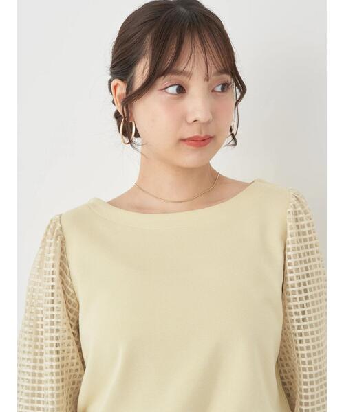 earth music&ecology(アースミュージックアンドエコロジー)の「シアーチェックスリーブプルオーバー(Tシャツ/カットソー・レディース・オフホワイト/ライトイエロー/ブラック/サックスブルー・FREE)」の8枚目の写真