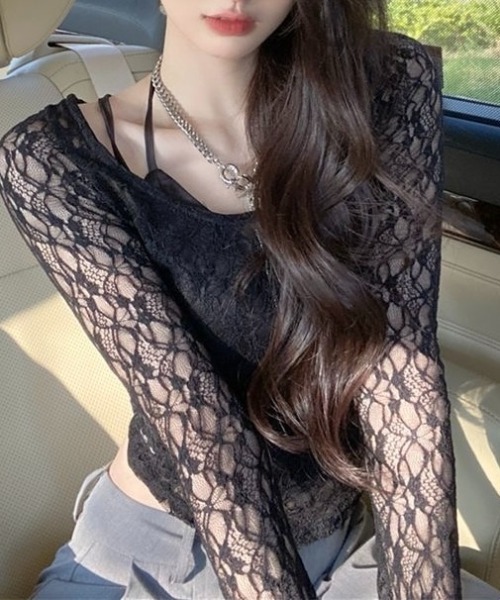 LADY LIKE(レディライク)の「ストレッチレースショート丈シアートップス(Tシャツ/カットソー・レディース・アイボリー/ブラック/カーキ/ホワイト/レッド・M)」の16枚目の写真