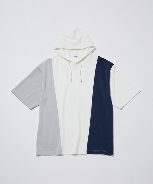 JUNRED(ジュンレッド)の「【 冷感、サステナブル、イージーケア】j.n.r.d / エアーシルケットカラーブロッキングプルパーカー(パーカー・メンズ・ホワイト/ライトグリーン/チャコールグレー・M/L/LL)」の2枚目の写真