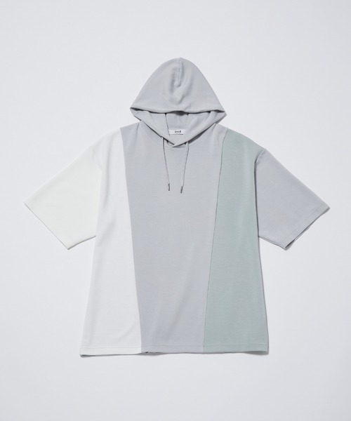 JUNRED(ジュンレッド)の「【 冷感、サステナブル、イージーケア】j.n.r.d / エアーシルケットカラーブロッキングプルパーカー(パーカー・メンズ・ホワイト/ライトグリーン/チャコールグレー・M/L/LL)」の1枚目の写真
