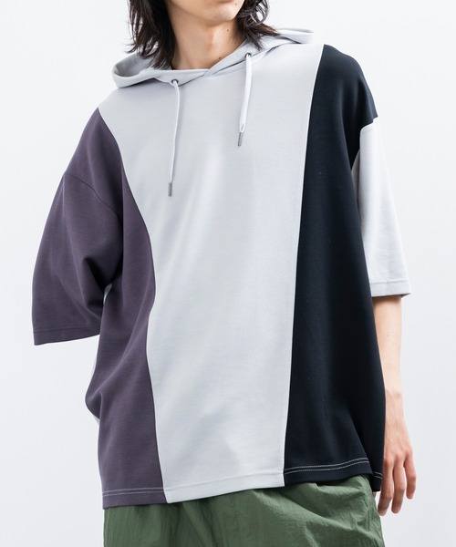 JUNRED(ジュンレッド)の「【 冷感、サステナブル、イージーケア】j.n.r.d / エアーシルケットカラーブロッキングプルパーカー(パーカー・メンズ・ホワイト/ライトグリーン/チャコールグレー・M/L/LL)」の12枚目の写真