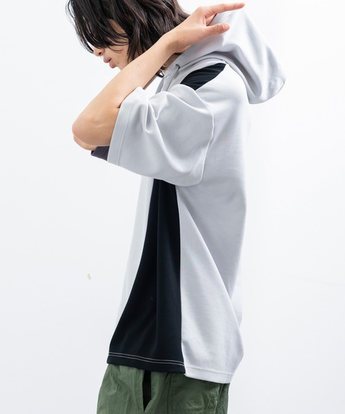 JUNRED(ジュンレッド)の「【 冷感、サステナブル、イージーケア】j.n.r.d / エアーシルケットカラーブロッキングプルパーカー(パーカー・メンズ・ホワイト/ライトグリーン/チャコールグレー・M/L/LL)」の4枚目の写真