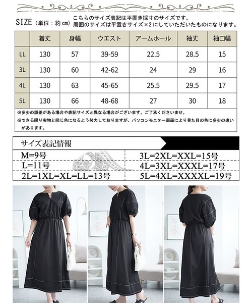 GOLDJAPAN（ゴールドジャパン）の「配色ステッチキーネックギャザーワンピース【大きいサイズ対応】（ワンピース・レディース・ネイビー/ベージュ系/ブラック・5L/4L/3L/LL）」の19枚目の写真