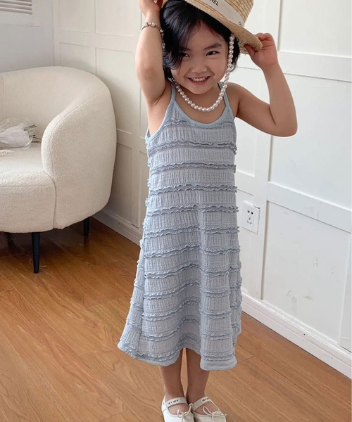 Bambin（ボンバン）の「【 Bambin / ボンバン 】 ミニフリル キャミワンピース（ワンピース・キッズ・ライトブルー/ホワイト・130/120/110/100）」の11枚目の写真