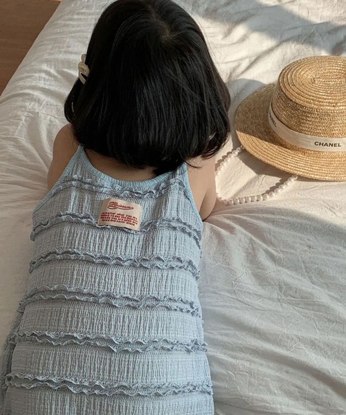 Bambin（ボンバン）の「【 Bambin / ボンバン 】 ミニフリル キャミワンピース（ワンピース・キッズ・ライトブルー/ホワイト・130/120/110/100）」の9枚目の写真