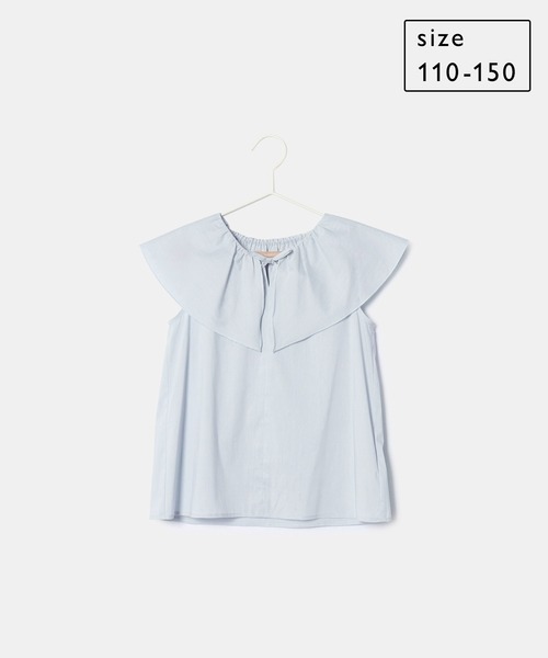 ROPE' PICNIC(ロペピクニック)の「【KIDS】リボンディティールラッフルカラーブラウス/リンクコーデ(シャツ/ブラウス・キッズ・サックスブルー/オフホワイト・110/120/130/140/150)」の2枚目の写真