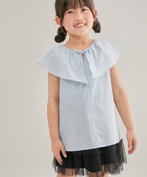 ROPE' PICNIC(ロペピクニック)の「【KIDS】リボンディティールラッフルカラーブラウス/リンクコーデ(シャツ/ブラウス・キッズ・サックスブルー/オフホワイト・110/120/130/140/150)」の5枚目の写真