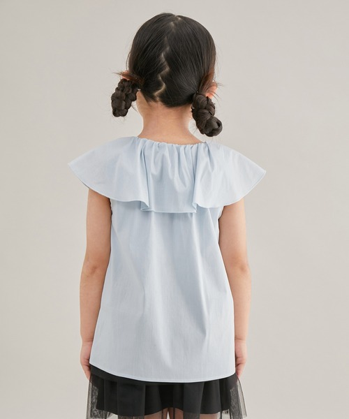 ROPE' PICNIC(ロペピクニック)の「【KIDS】リボンディティールラッフルカラーブラウス/リンクコーデ(シャツ/ブラウス・キッズ・サックスブルー/オフホワイト・110/120/130/140/150)」の6枚目の写真
