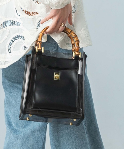 Gready Brilliant（グレディブリリアン）の「バンブーＰＶＣバッグ（ハンドバッグ・レディース・ブラック/オフホワイト・FREE）」の8枚目の写真