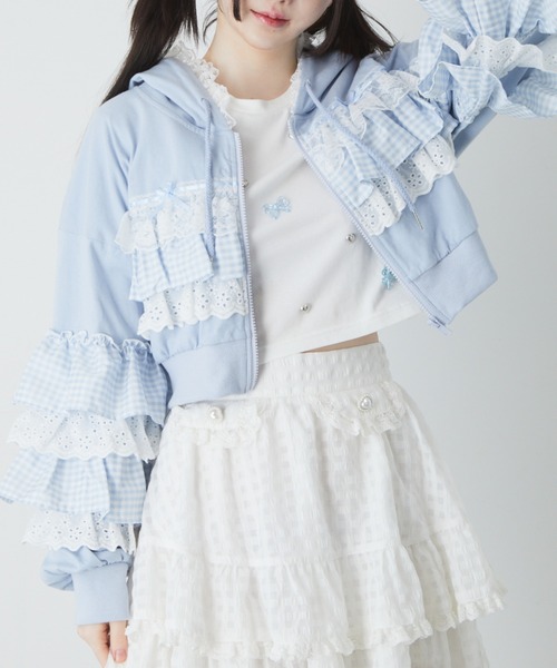 Ank Rouge（アンクルージュ）の「フリルパーカー（パーカー・レディース・ブラック/ホワイト/ピンク/ブルー・M）」の3枚目の写真