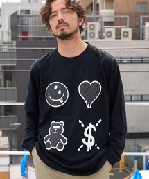 mlt4733-5.6ozコットン天竺 4モチーフ発泡プリントLS Tシャツ