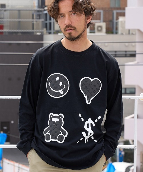 STUD MUFFIN(スタッドマフィン)の「mlt4733-5.6ozコットン天竺 4モチーフ発泡プリントLS Tシャツ(Tシャツ/カットソー・メンズ・ホワイト/チャコールグレー/ブラック・4/3/2)」の4枚目の写真