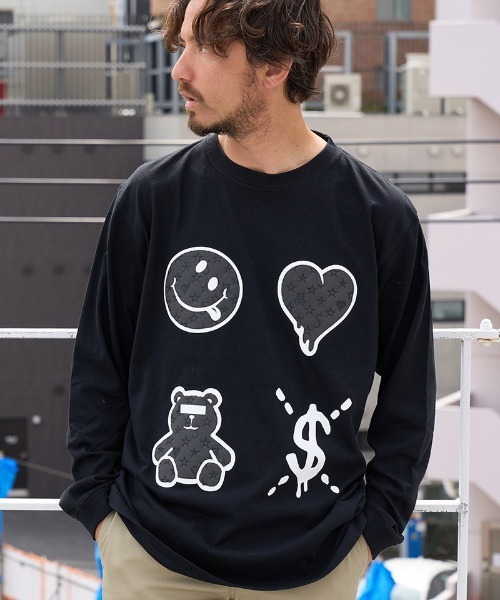 STUD MUFFIN(スタッドマフィン)の「mlt4733-5.6ozコットン天竺 4モチーフ発泡プリントLS Tシャツ(Tシャツ/カットソー・メンズ・ホワイト/チャコールグレー/ブラック・4/3/2)」の5枚目の写真