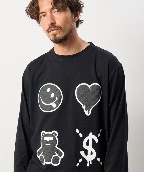 STUD MUFFIN(スタッドマフィン)の「mlt4733-5.6ozコットン天竺 4モチーフ発泡プリントLS Tシャツ(Tシャツ/カットソー・メンズ・ホワイト/チャコールグレー/ブラック・4/3/2)」の6枚目の写真